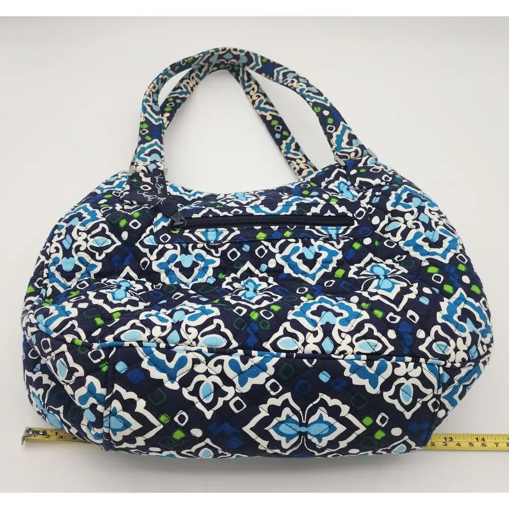 Vera Bradley Pleated Tote Ink Blue Quilted Shoulder Bag Purse Retired Pattern